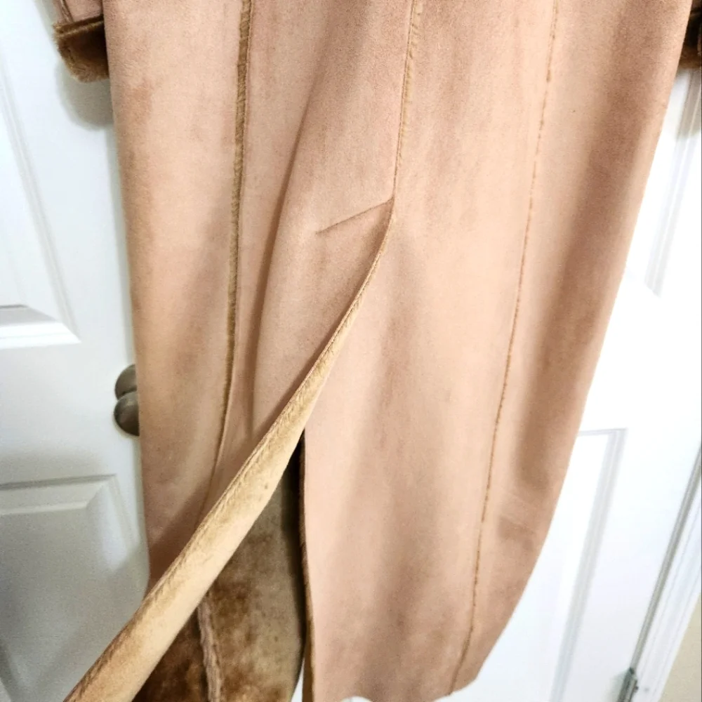 Bebe Micro Fiber Faux Shearling Faux Suede Coat Designer Luxury Vintage - Picture 4 of 6